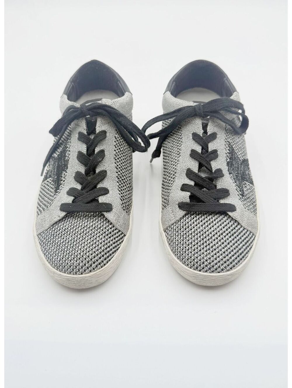 Golden Goose Superstar Silver Lurex Knitted Sneakers Black Star Low Top Size 36